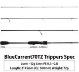 Yamaga Blanks Blue Current 70TZ Trippers 4 piece Light Game Travel Rod