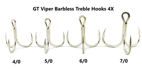 GT Viper Barbless Treble Hooks 4X 4/0