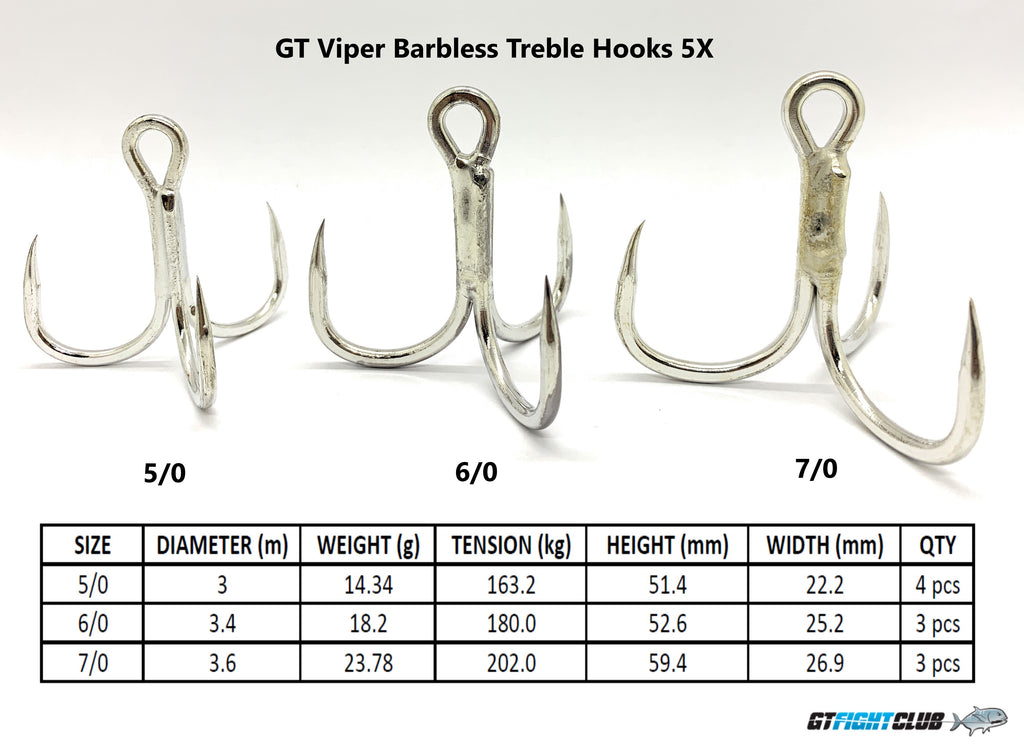 GT Viper Barbless Treble Hooks 5X 6/0